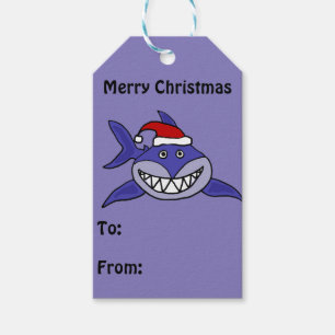 Funny Shark in Santa Hat Christmas Gift Tag