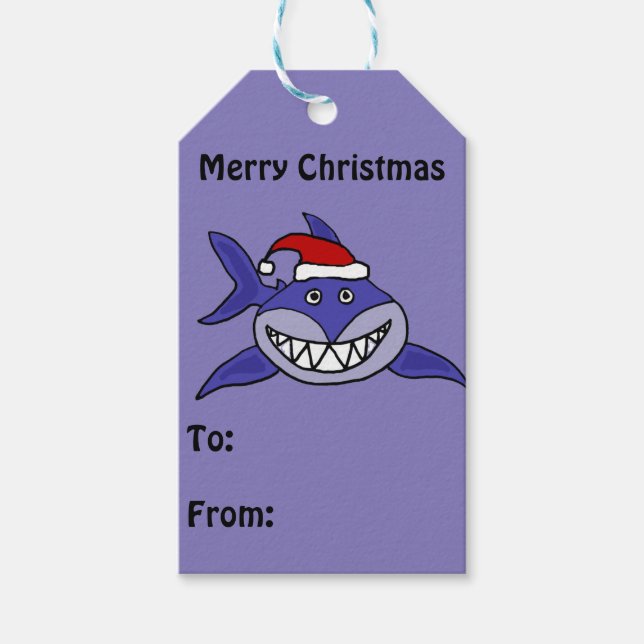 Funny Shark in Santa Hat Christmas Gift Tag (Front)