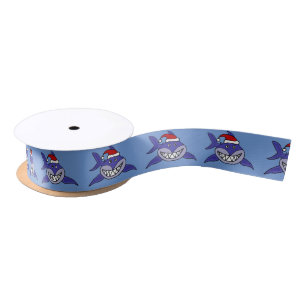 Funny Shark in Santa Hat Christmas Ribbon Satin Ribbon