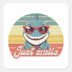 Funny shark invite you to smile square sticker