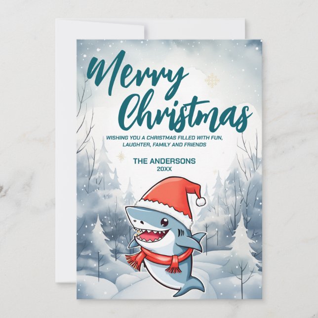 Funny Shark Merry Xmas tree snow Holiday party (Front)