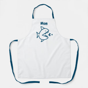 Funny Shark Mom Blue White Kitchen Custom Apron