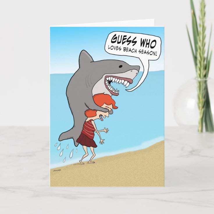 Funny Shark on Beach Birthday Card | Zazzle