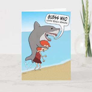 Funny Shark on Beach Carte d'anniversaire