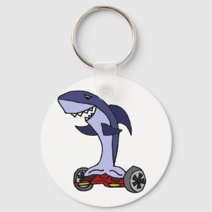 Funny Shark on Red Hoverboard Keychain