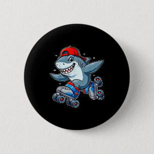 Funny Shark On Roller Skates Cute Cool Skater Anim 2 Inch Round Button