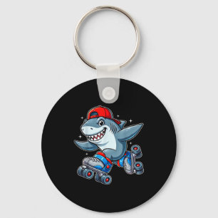Funny Shark On Roller Skates Cute Cool Skater Anim Keychain