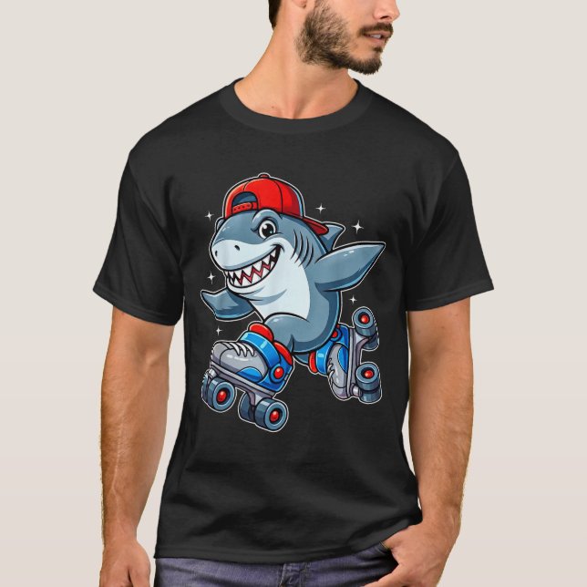 Funny Shark On Roller Skates Cute Cool Skater Anim T-Shirt (Front)