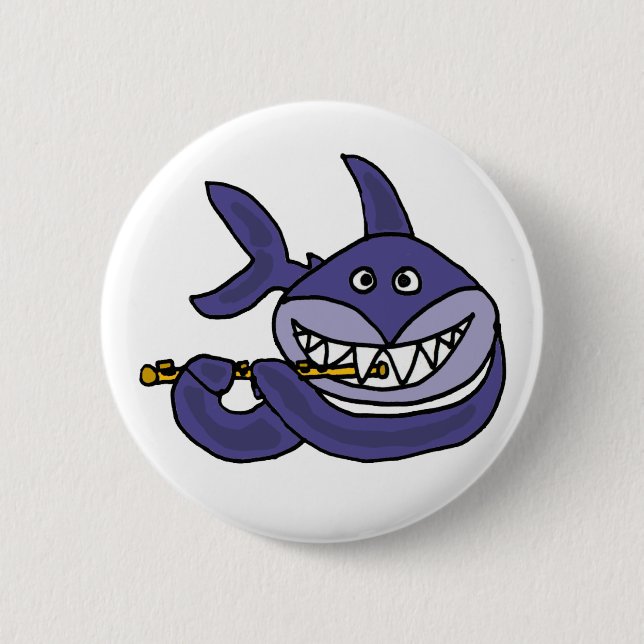Funny Shark Playing Flute Cartoon 2 Inch Round Button (Front)