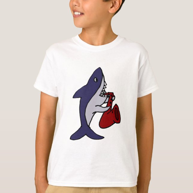 Funny Shark Playing Saxophone Art T-Shirt (Front)