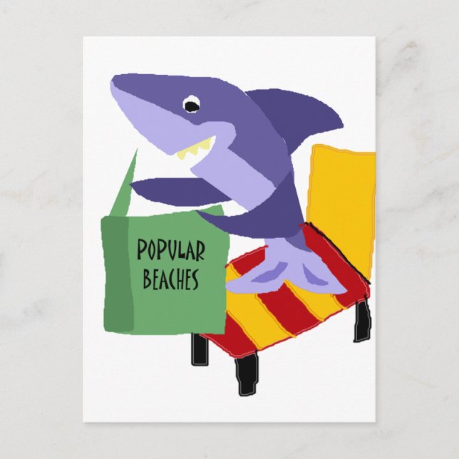 Funny Shark Reading Book about Popular Beaches Postcard (Front)