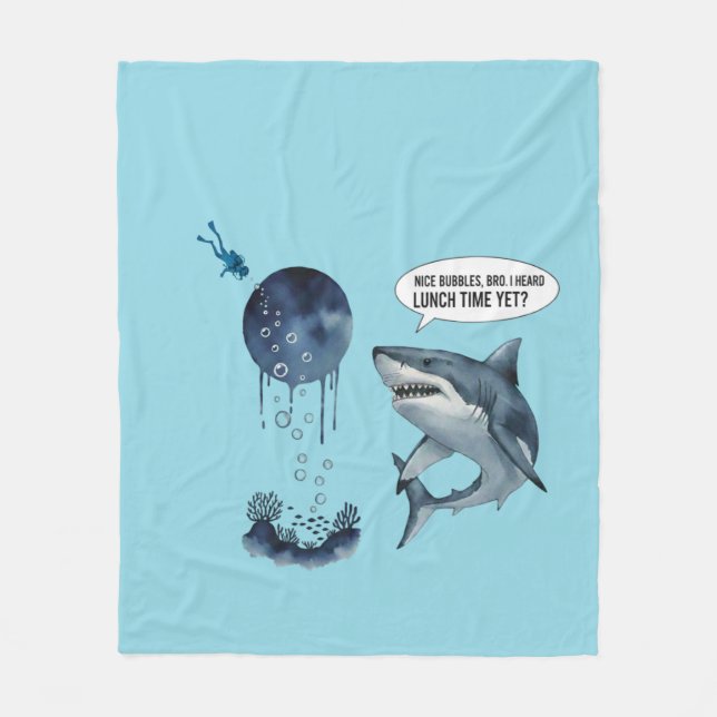 Funny shark scuba diver cozy fleece blanket (Front)