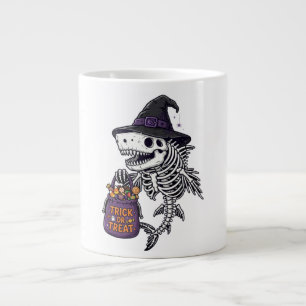 Funny Shark Skeleton Wearing Witch Hat Holding Tri Large Coffee Mug