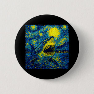 Funny Shark - Van Gogh Style - Starry Night 2 Inch Round Button