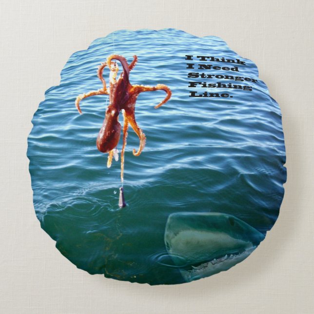 Funny Shark Wants Octopus, Round Pillow (Front)
