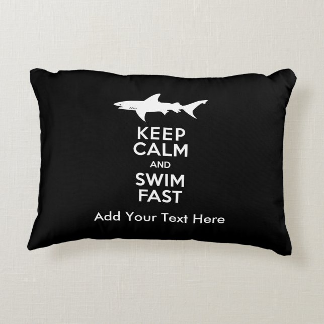 Funny Shark Warning - Keep Calm and Swim Fast Accent Pillow (Back)