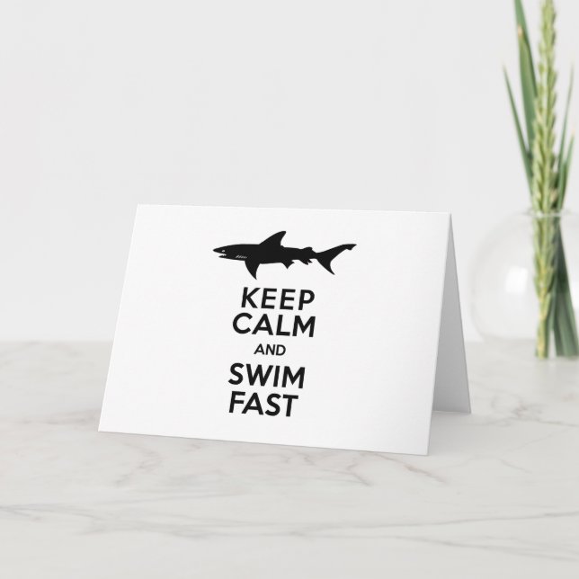 Funny Shark Warning - Keep Calm and Swim Fast Card (Front)