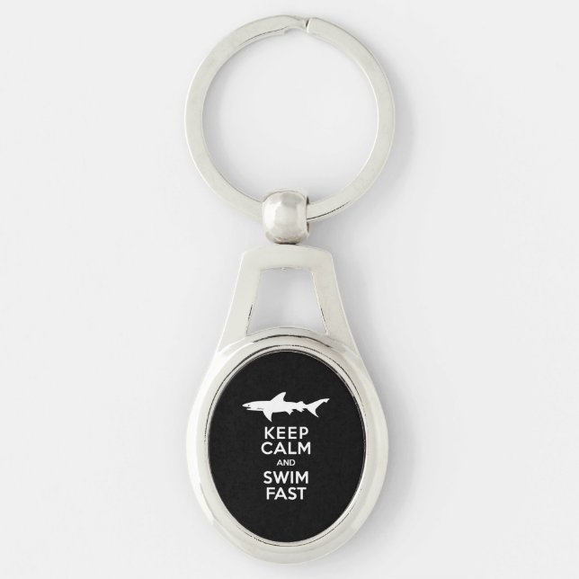 Funny Shark Warning - Keep Calm and Swim Fast Keychain (Front)