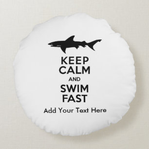 Funny Shark Warning - Keep Calm and Swim Fast Round Pillow