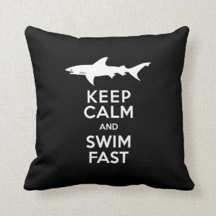 Funny Shark Warning - Keep Calm and Swim Fast Throw Pillow