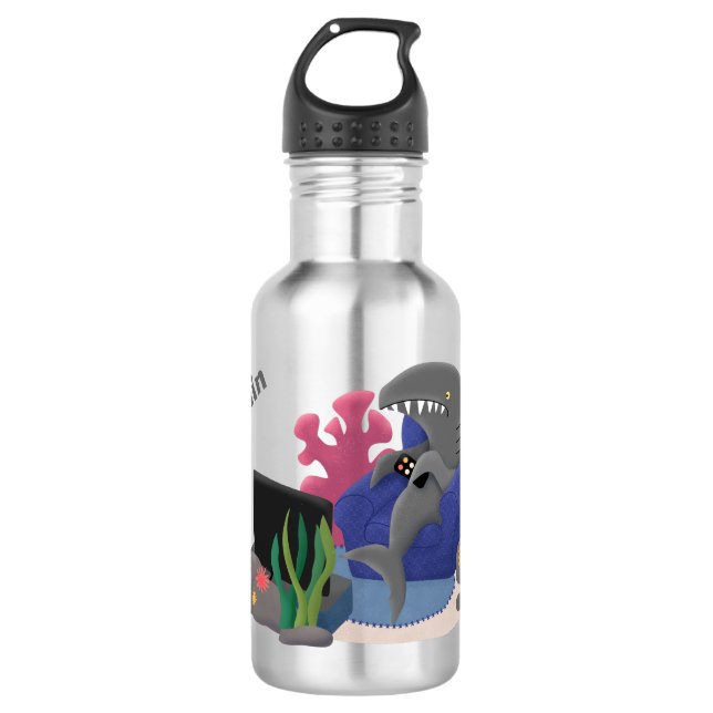 Funny shark watching TV cartoon 532 Ml Water Bottle (Front)