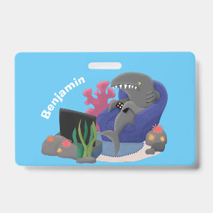 Funny shark watching TV cartoon Badge