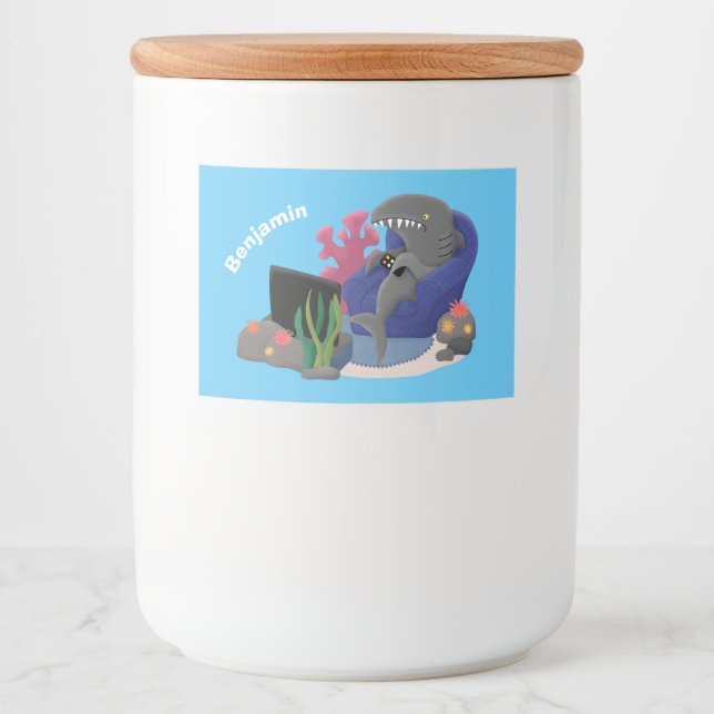Funny shark watching TV cartoon Food Label (Front)