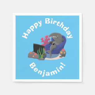 Funny shark watching TV cartoon Napkin