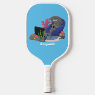 Funny shark watching TV cartoon  Pickleball Paddle