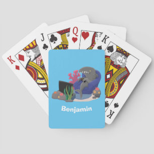 Funny shark watching TV cartoon Playing Cards