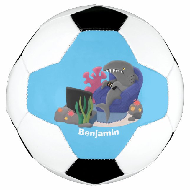 Funny shark watching TV cartoon Soccer Ball (Front)