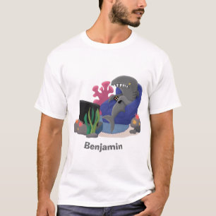 Funny shark watching TV cartoon T-Shirt