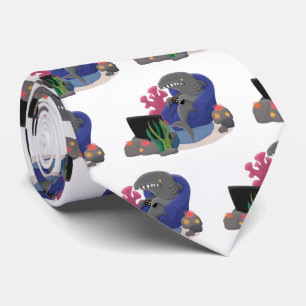 Funny shark watching TV cartoon Tie