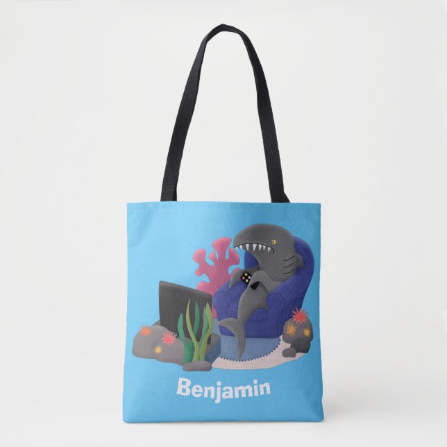 Funny shark watching TV cartoon Tote Bag (Front)