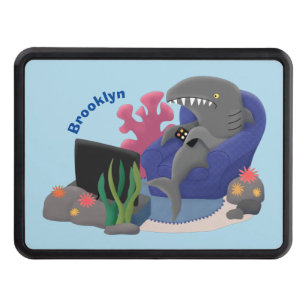 Funny shark watching TV cartoon Trailer Hitch Cover