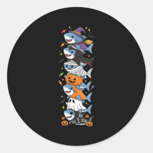 Funny Shark Witch Vampire Ghost Halloween Kids Men Classic Round Sticker