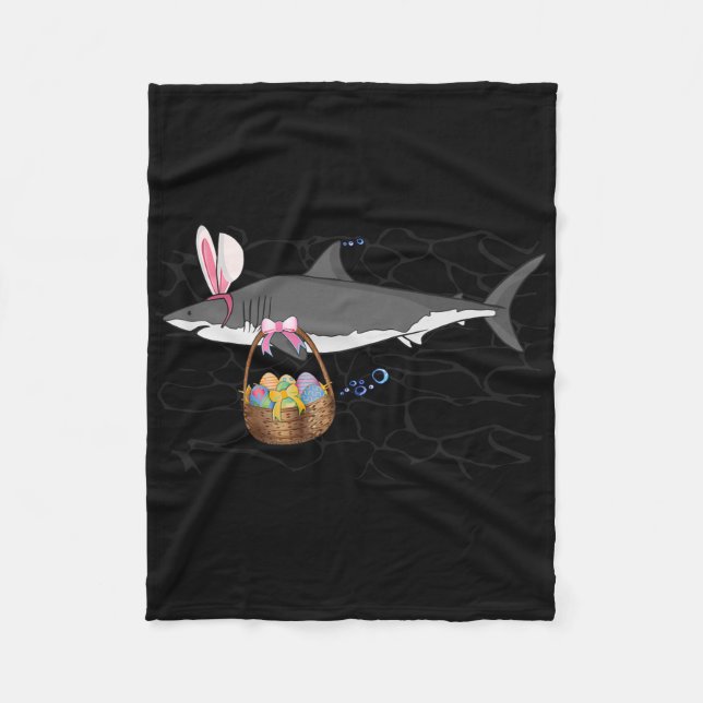 Funny Shark With Easter Sket And Bunny Ears Easter Fleece Blanket (Front)