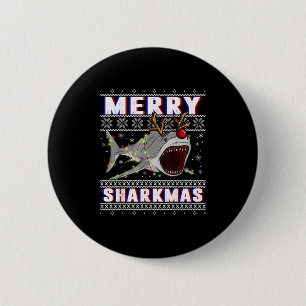 Funny Sharkmas Shark Ugly Christmas Sweaters  2 Inch Round Button