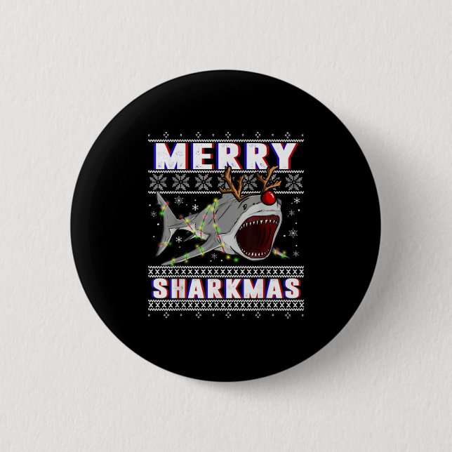 Funny Sharkmas Shark Ugly Christmas Sweaters  2 Inch Round Button (Front)