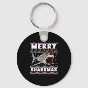 Funny Sharkmas Shark Ugly Christmas Sweaters  Keychain