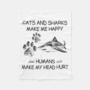 Funny Sharks And Dogs Make Me Happy Humans Make My Fleece Blanket