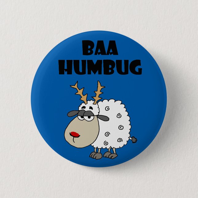 Funny Sheep Bah Humbug Christmas Pun Cartoon 2 Inch Round Button (Front)