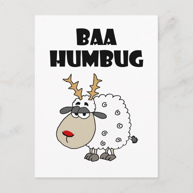 Funny Sheep Bah Humbug Christmas Pun Cartoon Postcard (Front)