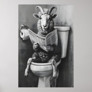 Funny Sheep Bathroom Print, Newspaper Toilet Humor Poster