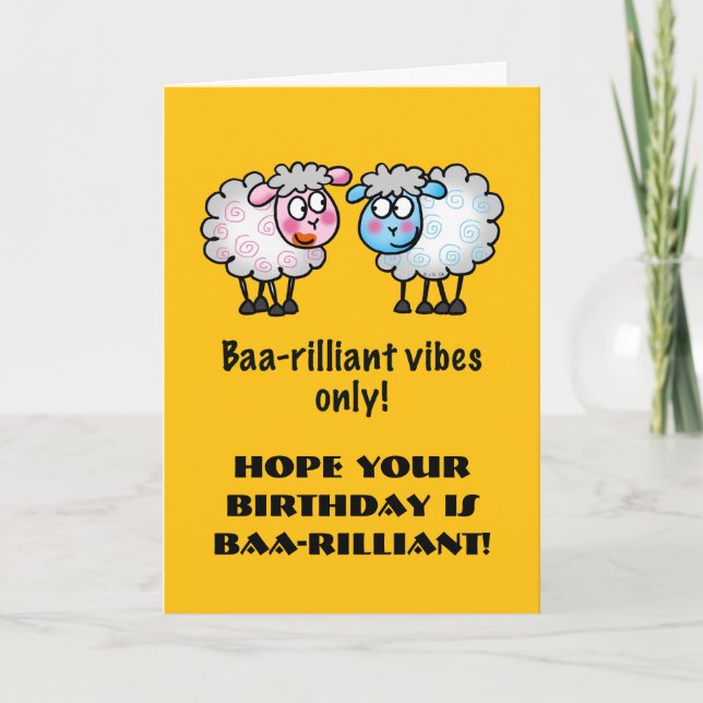 Funny Sheep Birthday Pun card – Baa-rilliant (Front)