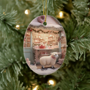 Funny sheep christmas, Gift for farm lovers Ceramic Ornament