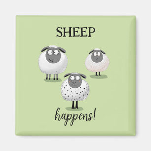 Funny Sheep Happens Cute Cartoon Animal Sage Green Magnet