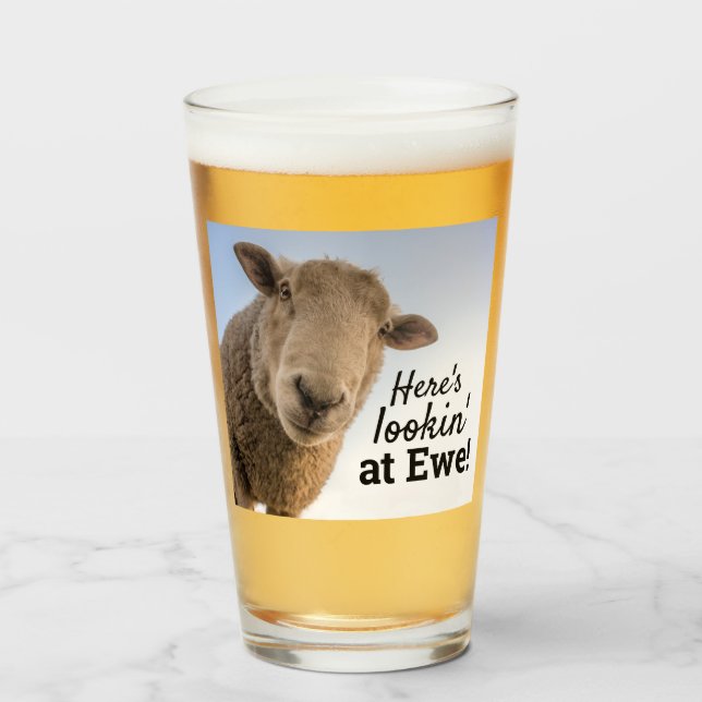 Funny Sheep Here's Lookin At Ewe Photo Glass (Front Filled)