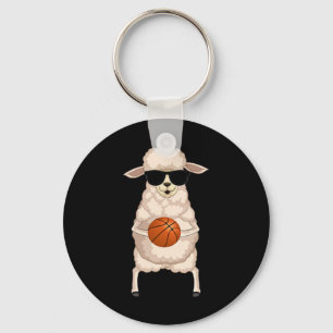 Funny Sheep Lamb Wearing Sungles Playing Sketll Keychain