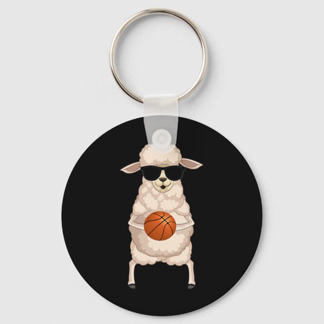 Funny Sheep Lamb Wearing Sungles Playing Sketll  Keychain (Front)